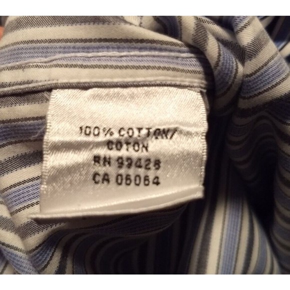 BUGATCHI UOMO Striped Button Down XXL Dress Shirt Flip Cuff Blue Long Sleeve - Picture 10 of 14